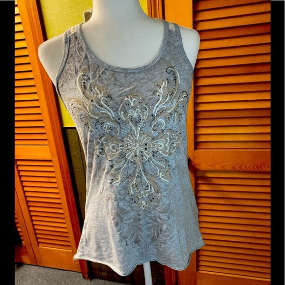 Maurices Tops - Light Gray Embellished Women's Tank Top